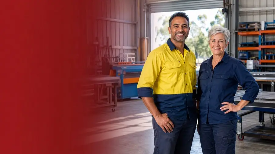 Two Australian manufacturing owners in their light-industrial workshop